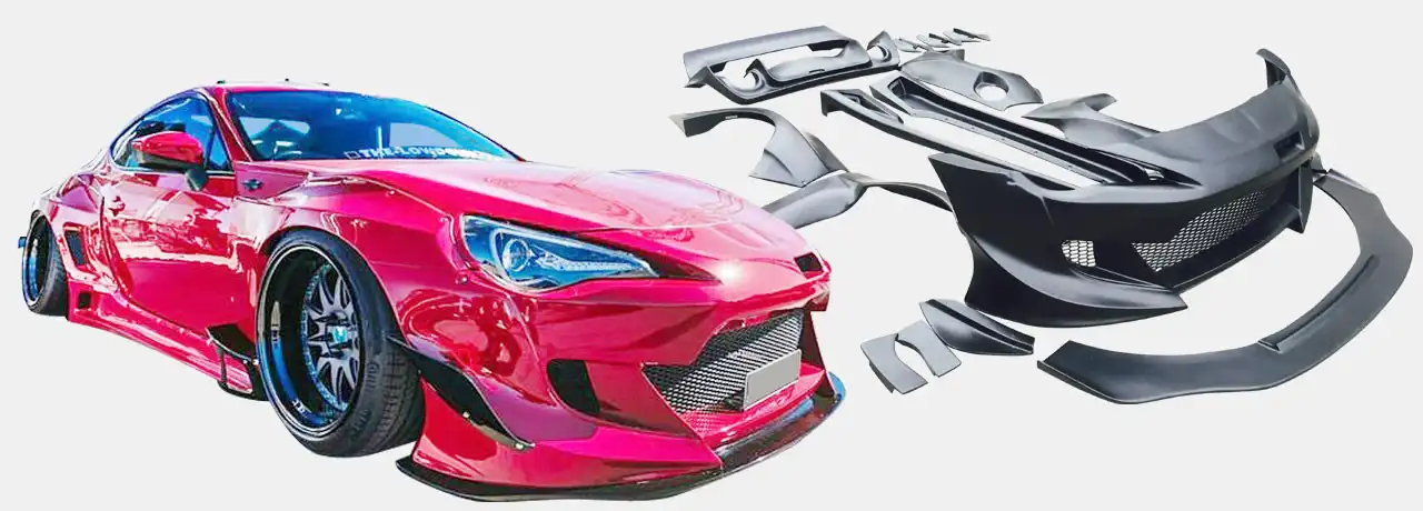 Carbon fiber body panels—hoods, spoilers, lips, fenders—real carbon finish, lightweight