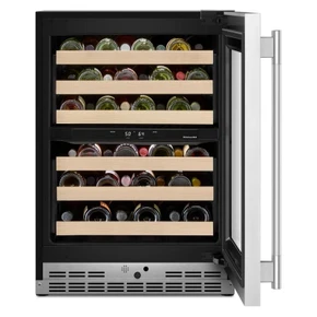 Kitchenaid® 24" Undercounter Wine Cellar with Full-Extension Wood-Front Racks KUWR524SPS