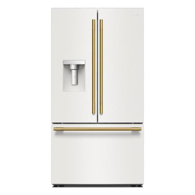 Kitchenaid® 30 Cu. Ft. 36-Inch French Door Refrigerator with Exterior Water and Ice Dispenser and Wood-Look Sliding Tray in Porcelain White KRFF436SPL