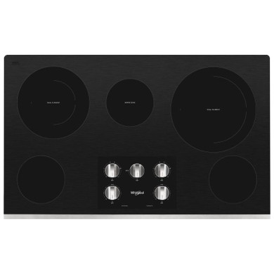 Whirlpool® 36-inch Electric Ceramic Glass Cooktop with Two Dual Radiant Elements WCE77US6HS