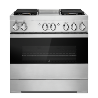 Jennair® 36" NOIR™ Dual-Fuel Professional-Style Range with Chrome-Infused Griddle JDRP536HM