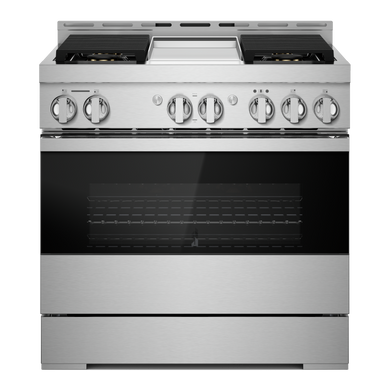 Jennair® 36" NOIR™ Dual-Fuel Professional-Style Range with Chrome-Infused Griddle and Steam Assist JDSP536HM