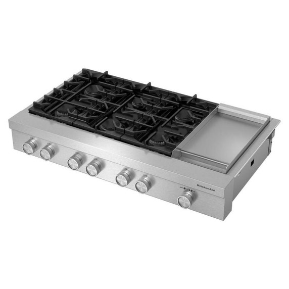 KitchenAid® 48-inch 6-Burner Gas Commercial-Style Rangetop with Griddle KCGK948TSS