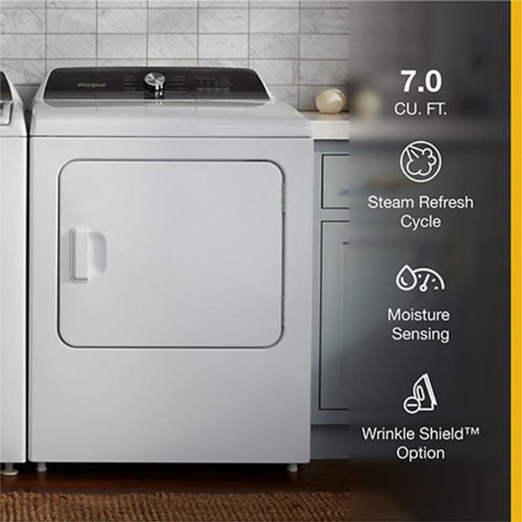 Whirlpool® 7.0 Cu. Ft. Top Load Gas Moisture Sensing Dryer with Steam WGD5050LW