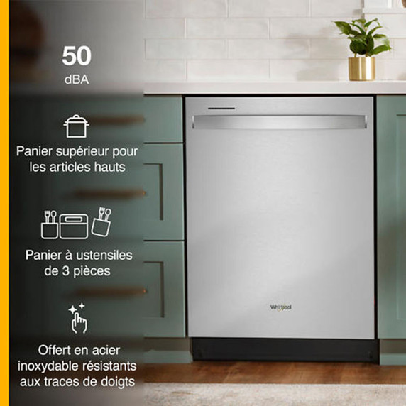 Whirlpool® 24” Stainless Steel Dishwasher with AI Intelligent Wash and Tall Top Rack WDT740SALZ