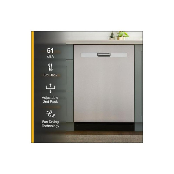 Whirlpool® 51 dBA Quiet Dishwasher with 3rd Rack and Pocket Handle WDP730HAMZ
