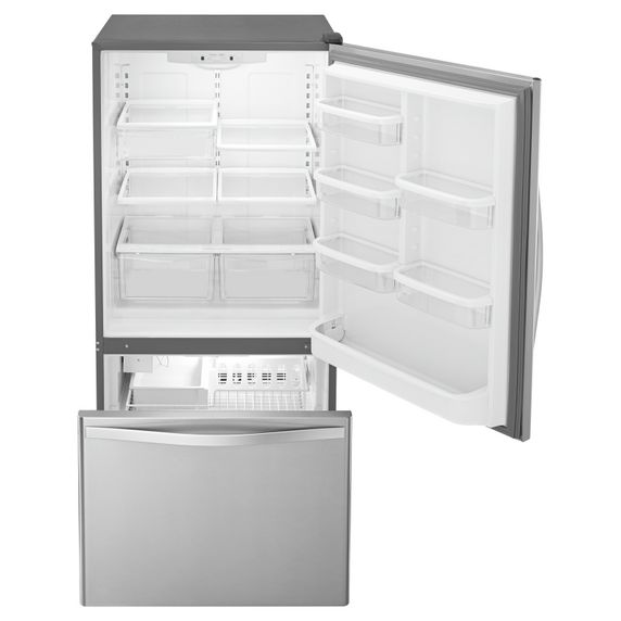 Whirlpool® 33-inches wide Bottom-Freezer Refrigerator with SpillGuard™ Glass Shelves - 22 cu. ft WRB322DMBM