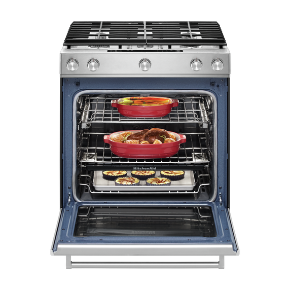 Kitchenaid® 30-Inch 5 Burner Gas Convection Slide-In Range with Baking Drawer KSGB900ESS