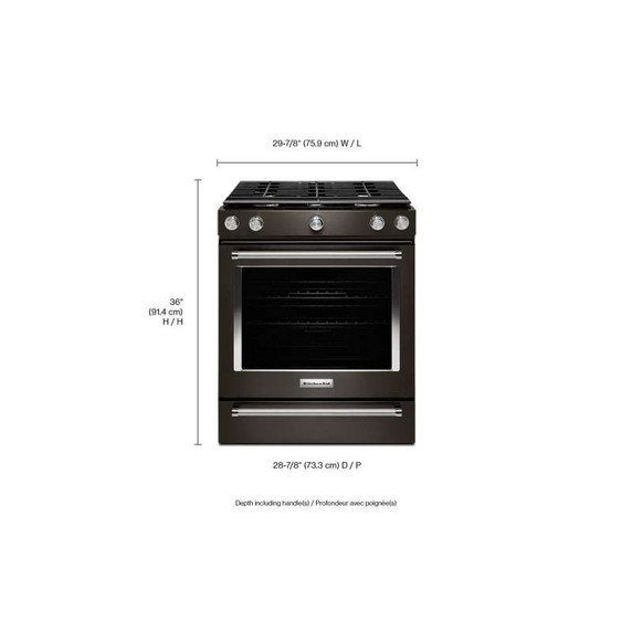Kitchenaid® 30-Inch 5-Burner Gas Slide-In Convection Range KSGG700EBS