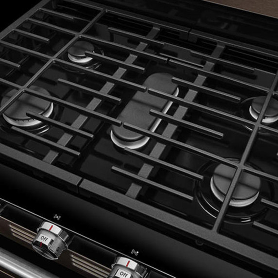 Kitchenaid® 30-Inch 5 Burner Gas Double Oven Convection Range KFGD500EBS