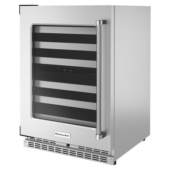 Kitchenaid® 24" Undercounter Wine Cellar with Glass Door and Metal-Front Racks KUWL314KSS