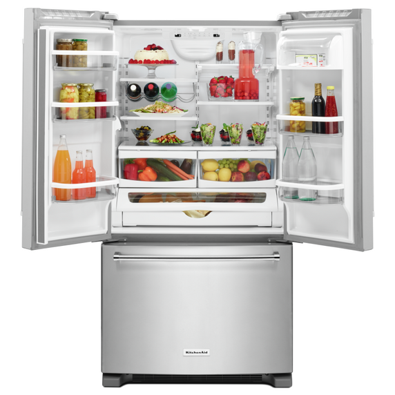 Kitchenaid® 25 Cu. Ft. 36-Width Standard Depth French Door Refrigerator with Interior Dispense KRFF305ESS