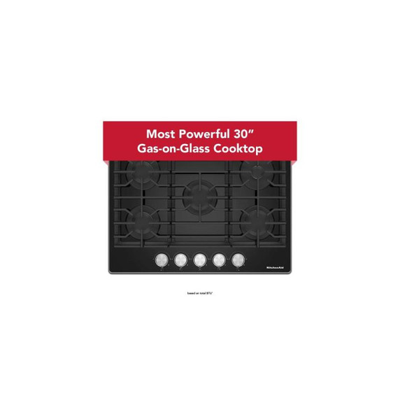 Kitchenaid® 30" Gas-on-Glass Cooktop KCGG530PBL