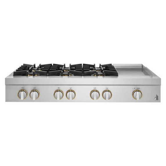 Jennair® 48" RISE™ Gas Professional-Style Rangetop with Chrome-Infused Griddle JGCP548HL