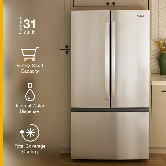 Whirlpool® 36-Inch French Door Refrigerator with Interior Water Dispenser - 31 cu. ft. WRFF3336SZ Whirlpool® 36-Inch French Door Refrigerator with Interior Water Dispenser - 31 cu. ft. WRFF3336SZ