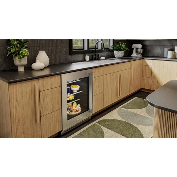 Kitchenaid® 24" Undercounter Refrigerator with Glass Door and Shelves with Metallic Accents KURL524SPS