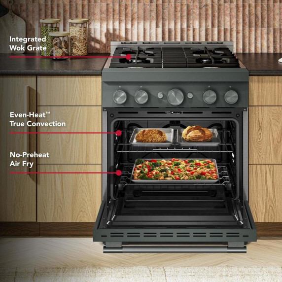 KitchenAid® 30-Inch 4 Burner Commercial-Style Gas Range with No Preheat Air Fry Mode KFGS930SJP