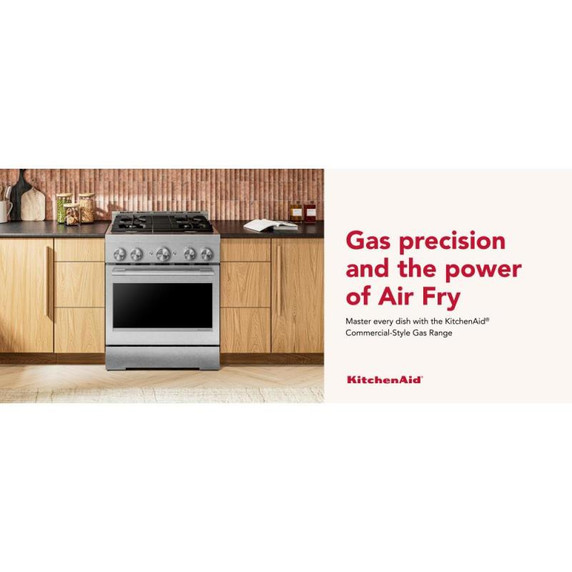 KitchenAid® 30-Inch 4 Burner Commercial-Style Gas Range with No Preheat Air Fry Mode KFGS930SSS