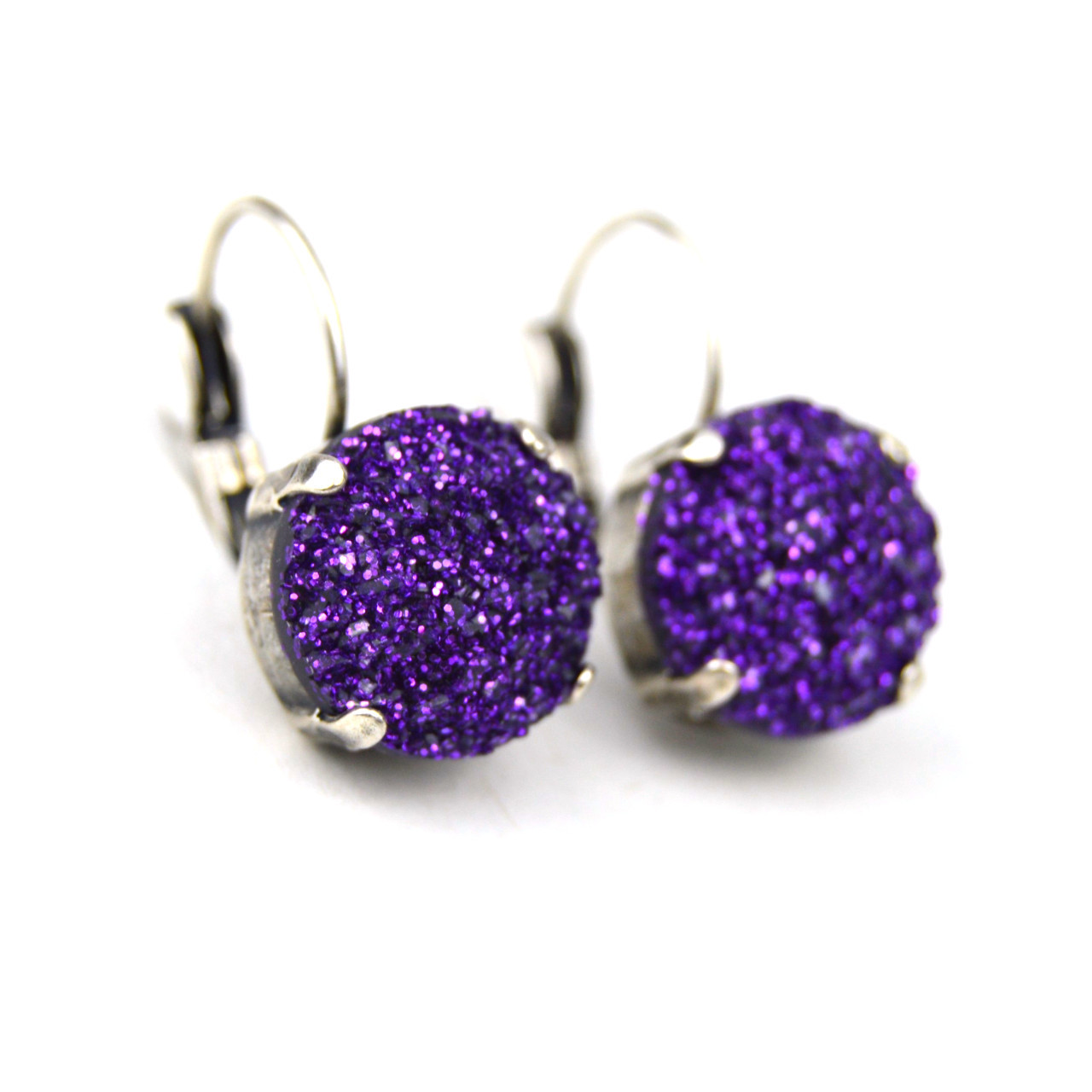 Small Purple Druzy Earrings (8mm)