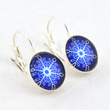 Blue Snowflake 12mm Prongless Earring in Shiny Silver