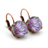 Antique Copper | Purple Marble | 12mm Drop Earrings