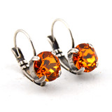 Antique Silver | Dark Orange | 8.5mm Crystal Drop Earrings