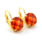 Gold | Red & Orange Plaid | 12mm Drop/Lever-back Earrings