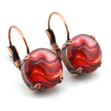 Antique Copper | Red Marble | 12mm Crystal Drop Earrings
