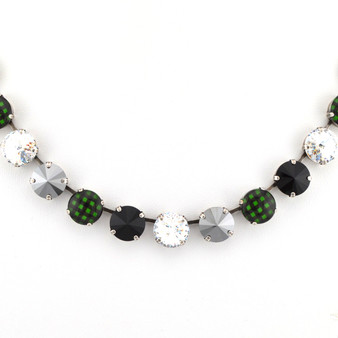 Green Plaid Necklace in Antique Silver