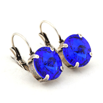 Majestic Blue Drop Earrings in Antique Silver