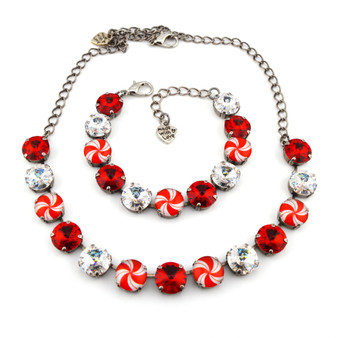 Peppermint Twist Half Length Necklace with Bracelet in Antique Silver