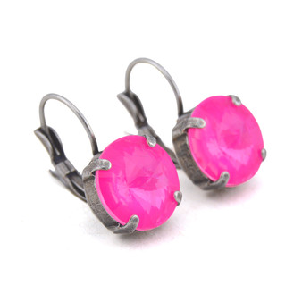 Electric Pink Ignite 12mm Drop Earrings in Antique Silver