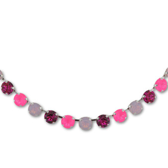 Hot Pink 8mm Crystal Necklace in Shiny Silver