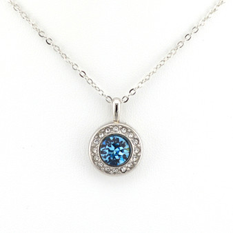 Aquamarine 8mm Rhinestone Bail Pendant Necklace