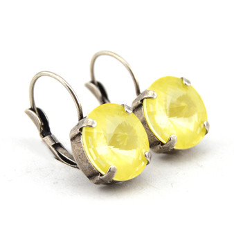 Soft Yellow Ignite 12mm Crystal Earrings in an Antique Silver setting