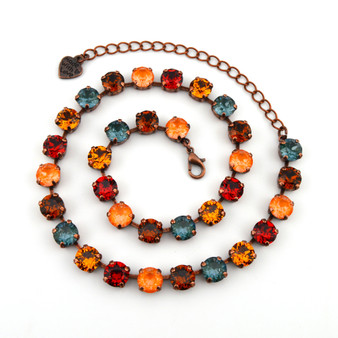 Antique Copper | Fall Leaves | 8.5mm Crystal Jewelry Necklace
