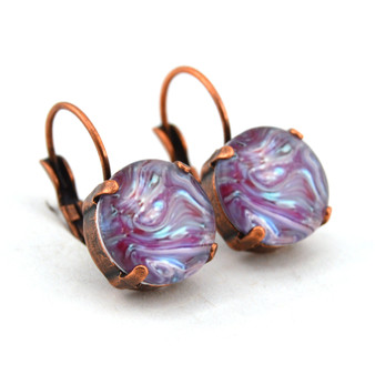Antique Copper | Purple Marble | 12mm Drop Earrings