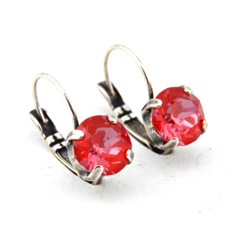 Antique Silver | Poppy Red Ignite | 8.5mm Crystal Drop Earrings Antique Silver | Poppy Red Ignite | 8.5mm Crystal Drop Earrings