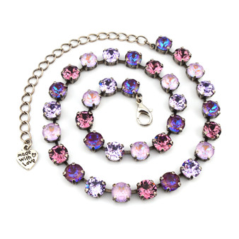 Lilac Blossom 8mm Austrian Crystal Jewelry Necklace in Antique Silver