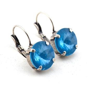 Antique Silver | Teal Ignite | 12mm Crystal Drop Earrings Antique Silver | Teal Ignite | 12mm Crystal Drop Earrings