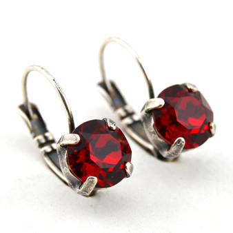 Antique Silver | Siam | 8.5mm Crystal Drop Earrings