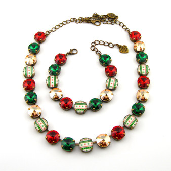 Antique Brass | Christmas Sweater  | 12mm Crystal Necklace | 3/4 Length