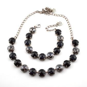 Antique Silver | Black Magic | 1/2 Length | 12mm Crystal Necklace w/ Bracelet