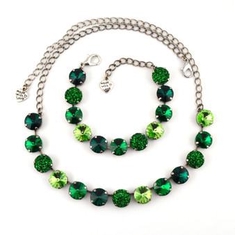 Antique Silver | Green Glow | Half Length | 12mm Necklace w/ Bracelet