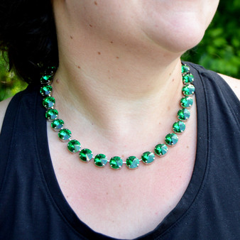 Rhodium | Majestic Green | 12mm 3/4 Length Crystal Necklace