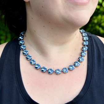 Antique Silver | Denim Blue | 3/4 Length 12mm Crystal Necklace