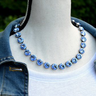 Antique Silver | Light Sapphire | 3/4 Length | 12mm Crystal Necklace