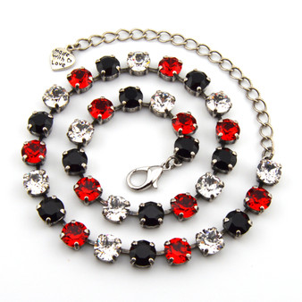 Antique Silver | Classic Black & Red | 8.5mm Crystal Necklace