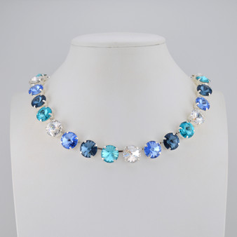 Shiny Silver | Sapphire Blues | 3/4 Length | 12mm Crystal Necklace