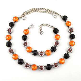 Antique Silver | Biker Babe | 3/4 Length | 12mm Crystal Necklace w/ Bracelet